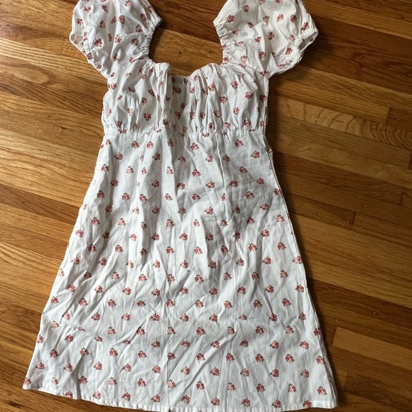 With Jean Audrey Dress - White Floral Print Milkmaid Style Cotton Mini Dress, XS - Picture 7 of 8